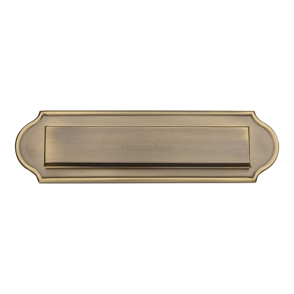 V843-AT  280 x 078mm  Antique Brass  Heritage Brass Shaped Sprung Flap Letter Plate