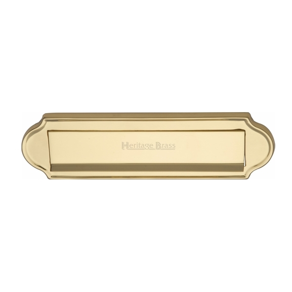 V843-PB  280 x 078mm  Polished Brass  Heritage Brass Shaped Sprung Flap Letter Plate