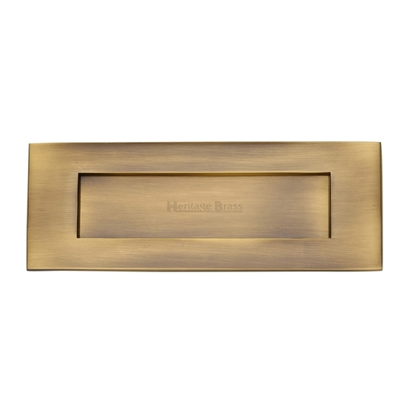 V850 203-AT • 203 x 076mm • Antique Brass • Heritage Brass Victorian Sprung Flap Letter Plate