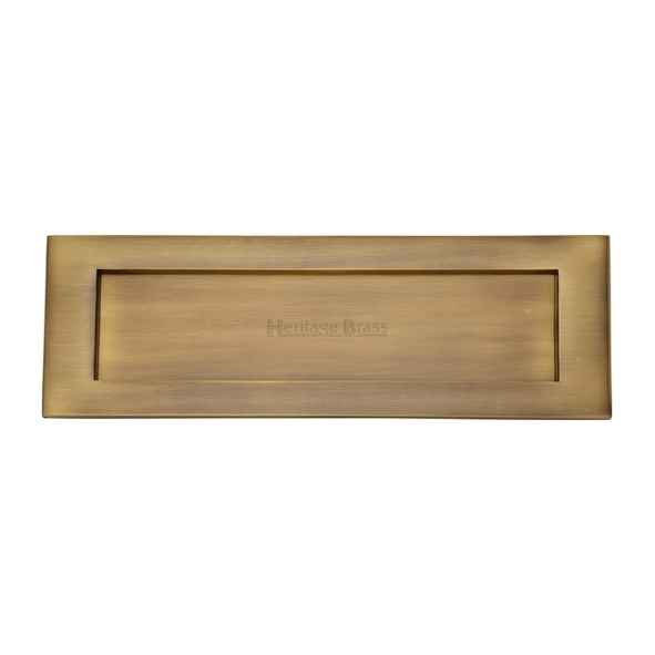 V850 305-AT • 305 x 096mm • Antique Brass • Heritage Brass Victorian Sprung Flap Letter Plate
