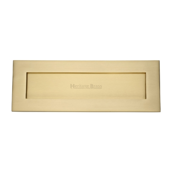 V850 356-SB • 356 x 112mm • Satin Brass • Heritage Brass Victorian Sprung Flap Letter Plate