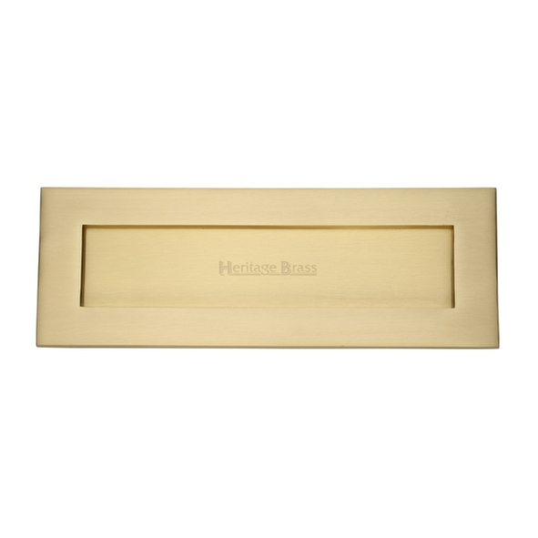 V850 356-SB  356 x 112mm  Satin Brass  Heritage Brass Victorian Sprung Flap Letter Plate