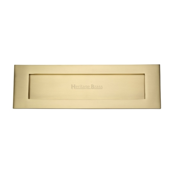 V850 406-SB • 411 x 129mm • Satin Brass • Heritage Brass Victorian Sprung Flap Letter Plate