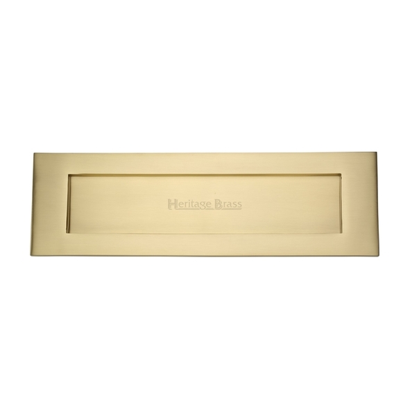 V850 406-SB  411 x 129mm  Satin Brass  Heritage Brass Victorian Sprung Flap Letter Plate