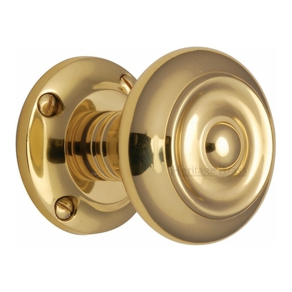 V872-PB  Polished Brass  Heritage Brass Aylesbury Mortice Knobs On Round Roses