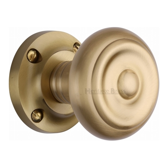 V872-SB  Satin Brass  Heritage Brass Aylesbury Mortice Knobs On Round Roses