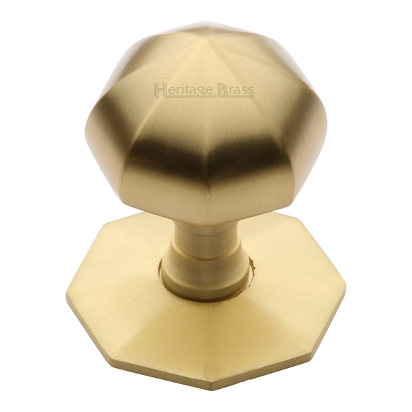 V880-SB • Rose 62mm x Knob 53mm • Satin Brass • Heritage Brass Octagonal Small Centre Door Knob