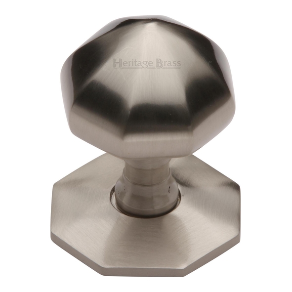 V880-SN  Rose 62mm x Knob 53mm  Satin Nickel  Heritage Brass Octagonal Small Centre Door Knob