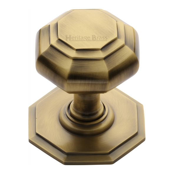 V890-AT • Rose 77mm x Knob 66mm • Antique Brass • Flat Heritage Brass Octagonal Centre Door Knob
