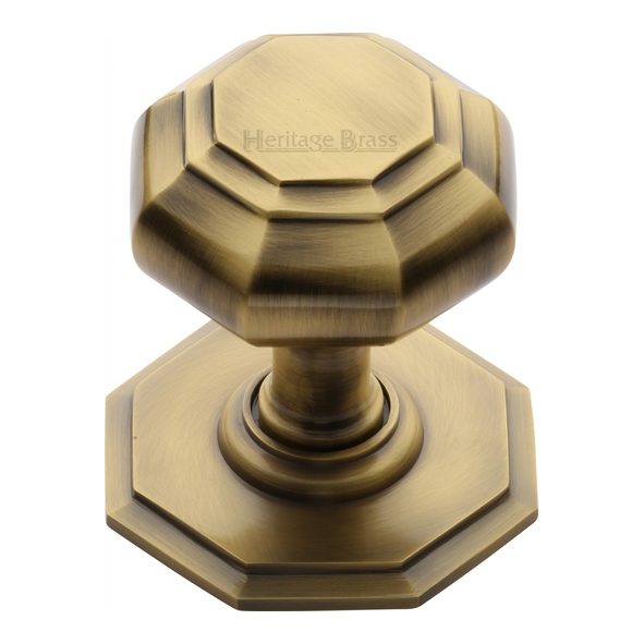 V890-AT  Rose 77mm x Knob 66mm  Antique Brass  Flat Heritage Brass Octagonal Centre Door Knob