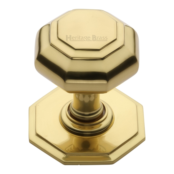 V890-PB • Rose 77mm x Knob 66mm • Polished Brass • Flat Heritage Brass Octagonal Centre Door Knob
