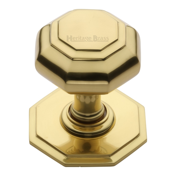 V890-PB  Rose 77mm x Knob 66mm  Polished Brass  Flat Heritage Brass Octagonal Centre Door Knob