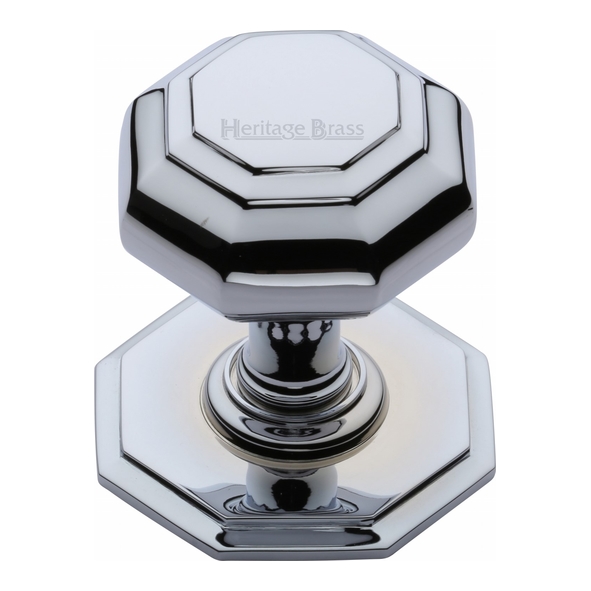 V890-PC • Rose 77mm x Knob 66mm • Polished Chrome • Flat Heritage Brass Octagonal Centre Door Knob