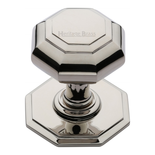 V890-PNF  Rose 77mm x Knob 66mm  Polished Nickel  Flat Heritage Brass Octagonal Centre Door Knob