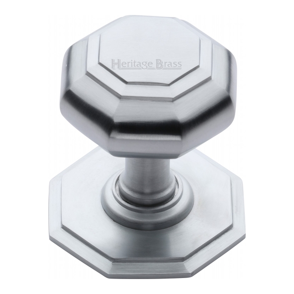 V890-SC  Rose 77mm x Knob 66mm  Satin Chrome  Flat Heritage Brass Octagonal Centre Door Knob