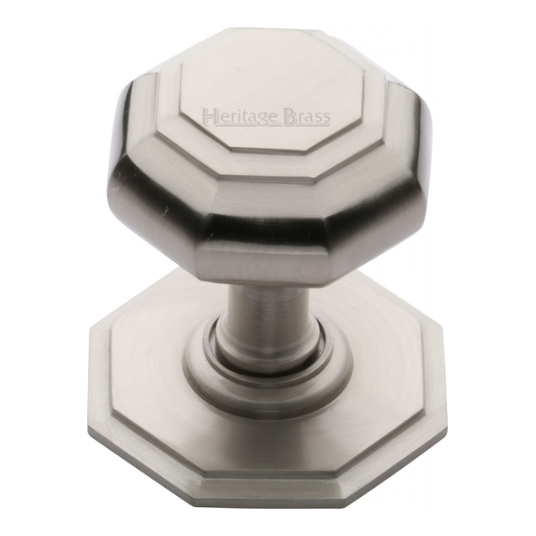 V890-SN • Rose 77mm x Knob 66mm • Satin Nickel • Flat Heritage Brass Octagonal Centre Door Knob