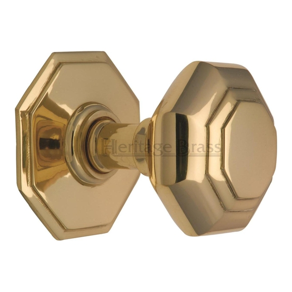 V890-ULB  Rose 77mm x Knob 66mm  Unlacquered Brass  Flat Heritage Brass Octagonal Centre Door Knob