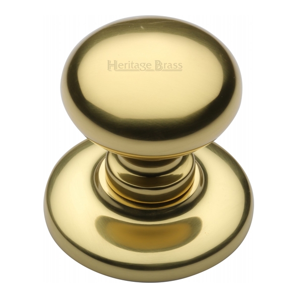 V901-PB • 78mm Rose x 68mm Knob • Polished Brass • Heritage Brass Bun Centre Door Knob