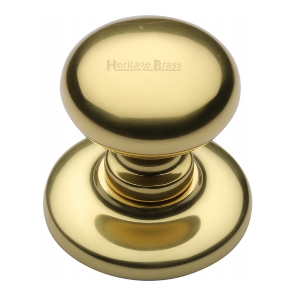 V901-PB  78mm Rose x 68mm Knob  Polished Brass  Heritage Brass Bun Centre Door Knob