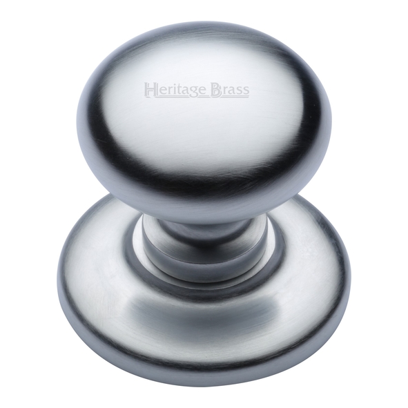 V901-SC • 78mm Rose x 68mm Knob • Satin Chrome • Heritage Brass Bun Centre Door Knob