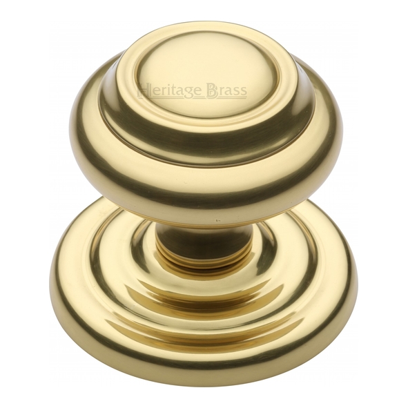 V905-PB • 89mm Rose x 76mm Knob • Polished Brass • Ringed Centre Door Knob