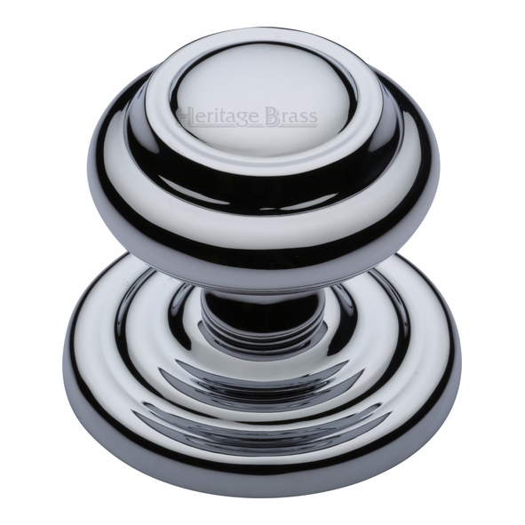 V905-PC • 89mm Rose x 76mm Knob • Polished Chrome • Heritage Brass Ringed Centre Door Knob