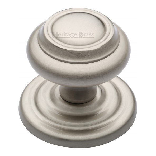 V905-SN • 89mm Rose x 76mm Knob • Satin Nickel • Heritage Brass Ringed Centre Door Knob