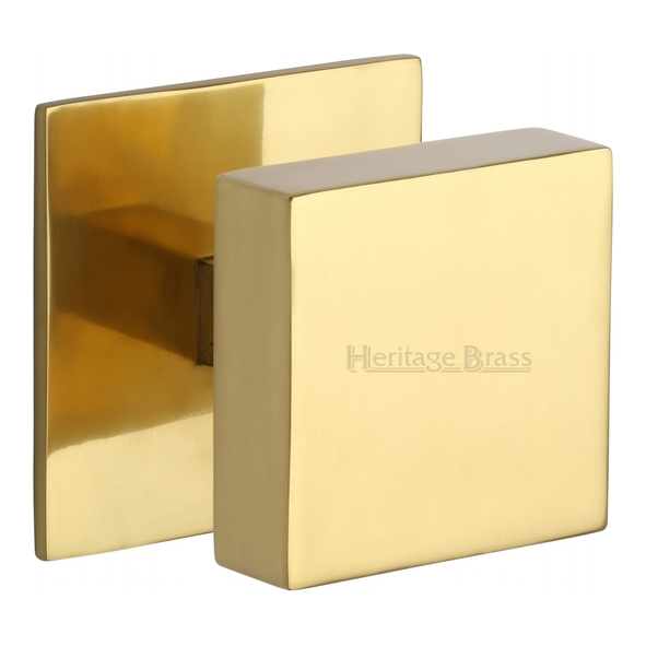 V908-PB • 89mm Base x 76mm Knob • Polished Brass • Heritage Brass Square Centre Door Knob