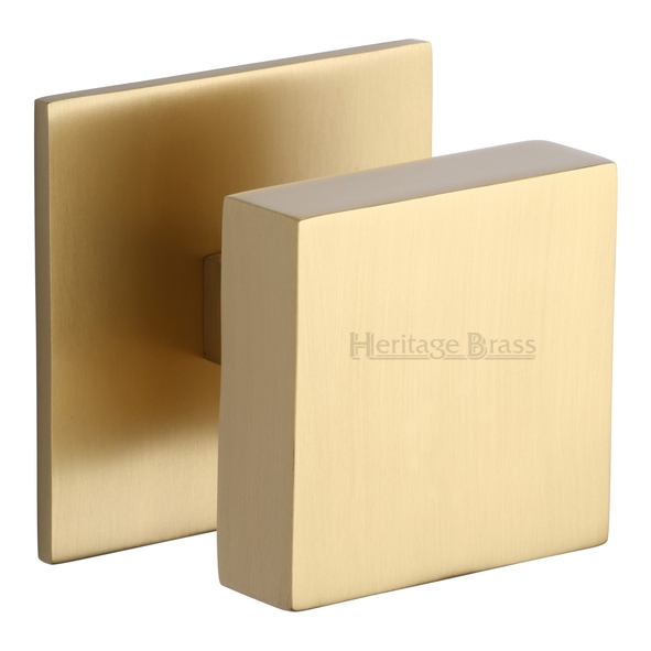 V908-SB • 89mm Base x 76mm Knob • Satin Brass • Heritage Brass Square Centre Door Knob