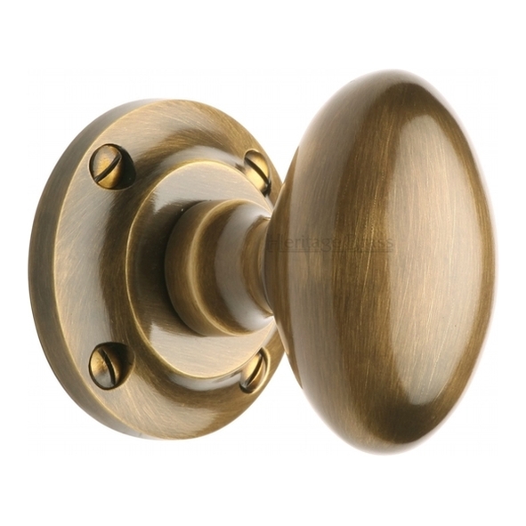 V960-AT • Antique Brass • Heritage Brass Suffolk Mortice Knobs On Round Roses
