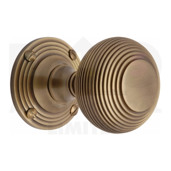 V971-AT  Antique Brass  Heritage Brass Reeded Mortice Knobs On Round Roses
