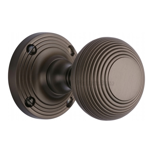 V971-MB  Matt Bronze  Heritage Brass Reeded Mortice Knobs On Round Roses