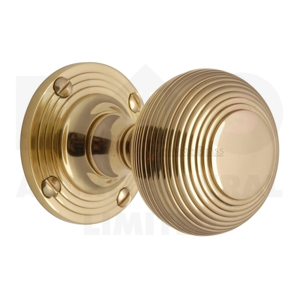 V971-PB • Polished Brass • Heritage Brass Reeded Mortice Knobs On Round Roses