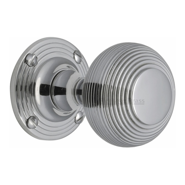 V971-PC • Polished Chrome • Heritage Brass Reeded Mortice Knobs On Round Roses
