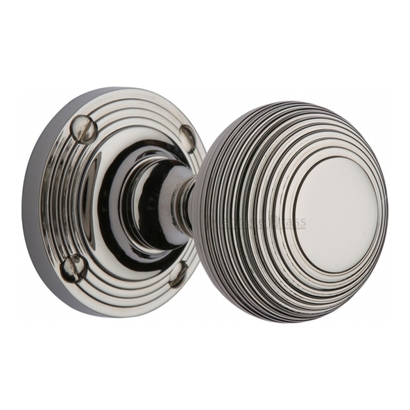 V971-PNF  Polished Nickel  Heritage Brass Reeded Mortice Knobs On Round Roses