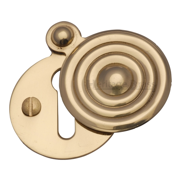 V972-PB  Polished Brass  Heritage Brass Reeded Covered Mortice Key Escutcheon