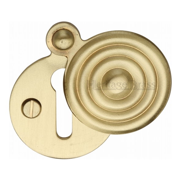 V972-SB • Satin Brass • Heritage Brass Reeded Covered Mortice Key Escutcheon