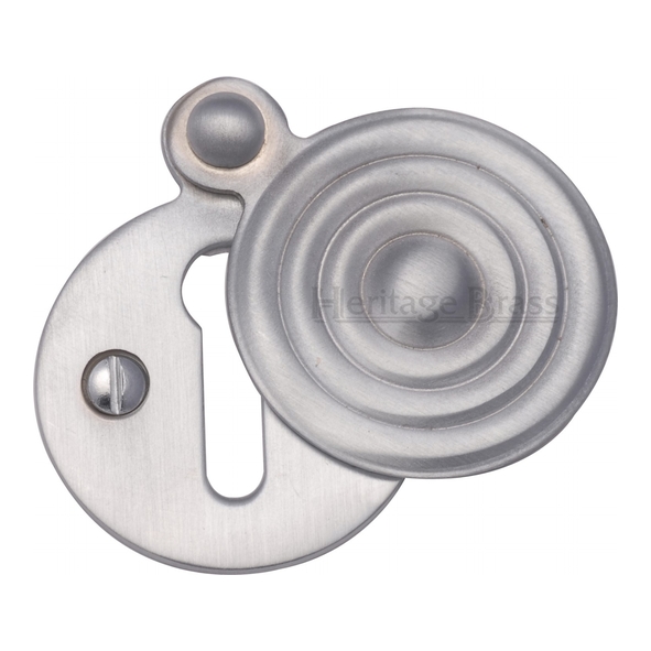 V972-SC • Satin Chrome • Heritage Brass Reeded Covered Mortice Key Escutcheon