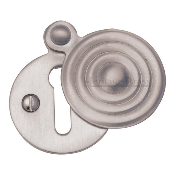 V972-SN • Satin Nickel • Heritage Brass Reeded Covered Mortice Key Escutcheon