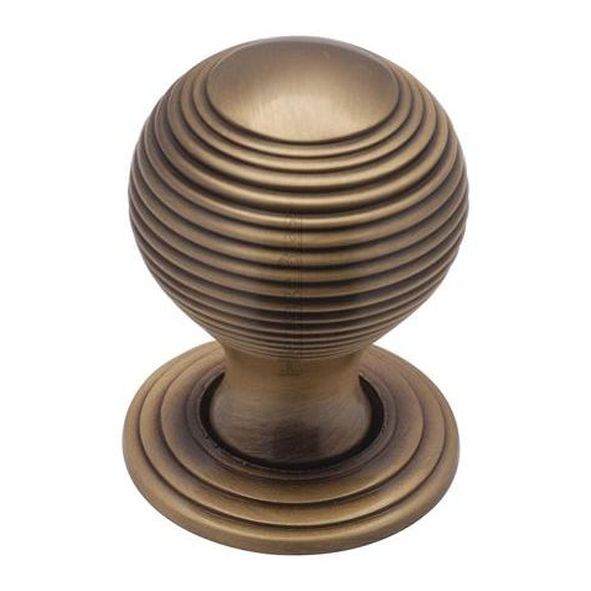 V973 32-AT • 32 x 32 x 43mm • Antique Brass • Heritage Brass Reeded On Rose Cabinet Knob