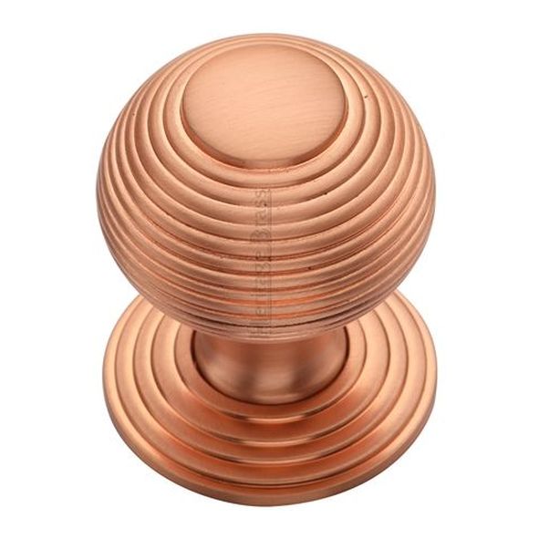 V973 32-SRG  32 x 32 x 43mm  Satin Rose Gold  Heritage Brass Reeded On Rose Cabinet Knob