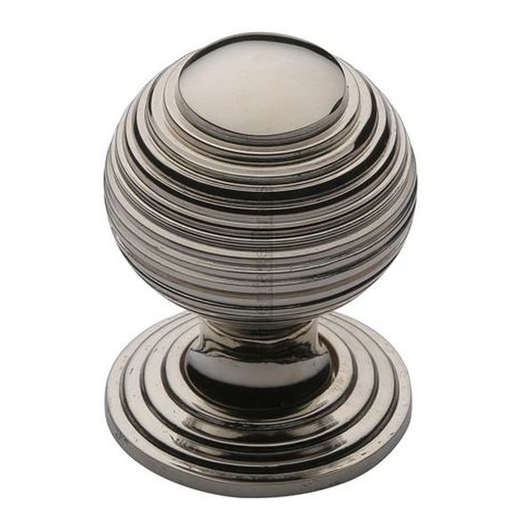 V973 38-PNF  38 x 38 x 48mm  Polished Nickel  Heritage Brass Reeded On Rose Cabinet Knob