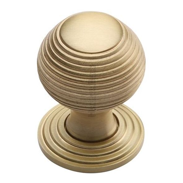 V973 38-SB  38 x 38 x 48mm  Satin Brass  Heritage Brass Reeded On Rose Cabinet Knob