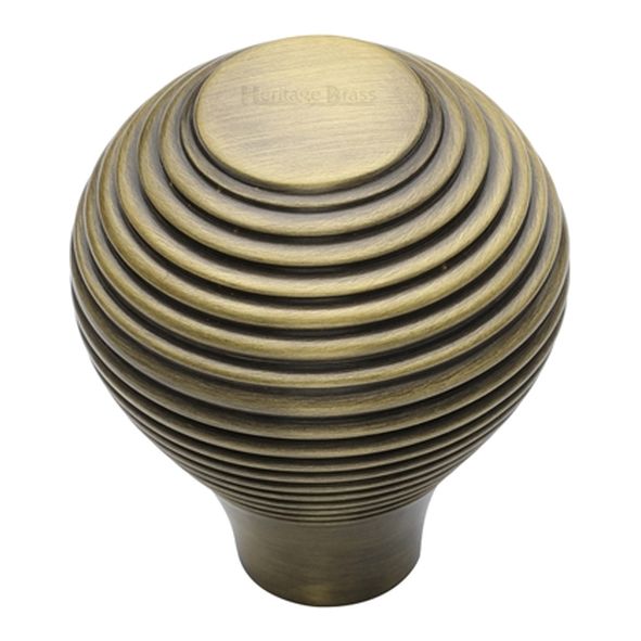 V974 32-AT  32 x 12 x 40mm  Antique Brass  Heritage Brass Reeded Cabinet Knob