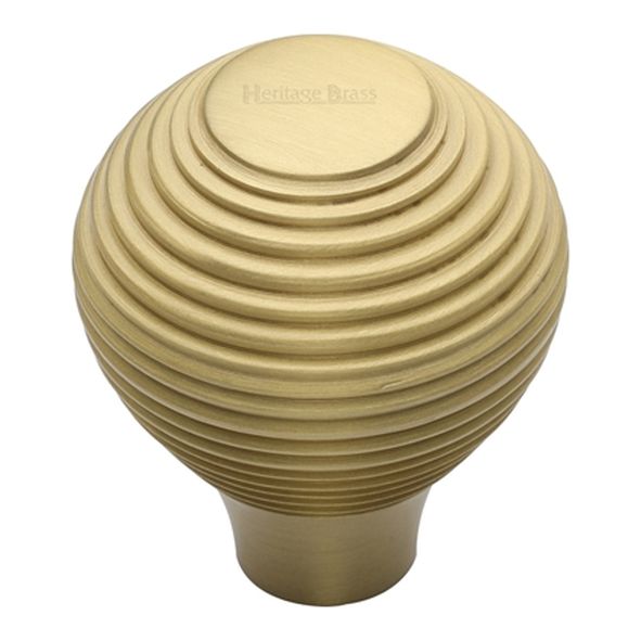 V974 32-SB  32 x 12 x 40mm  Satin Brass  Heritage Brass Reeded Cabinet Knob