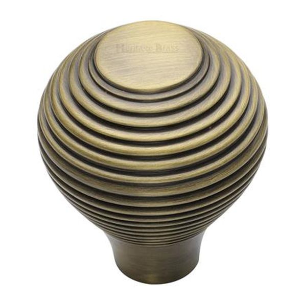 V974 38-AT  38 x 15 x 45mm  Antique Brass  Heritage Brass Reeded Cabinet Knob