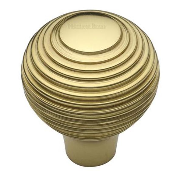 V974 38-PB  38 x 15 x 45mm  Polished Brass  Heritage Brass Reeded Cabinet Knob