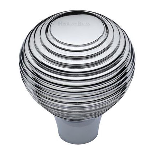 V974 38-PC • 38 x 15 x 45mm • Polished Chrome • Heritage Brass Reeded Cabinet Knob