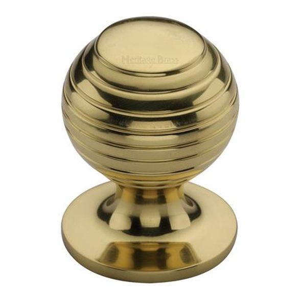 V976 32-PB • 32 x 32 x 43mm • Polished Brass • Heritage Brass Beehive On Rose Cabinet Knob