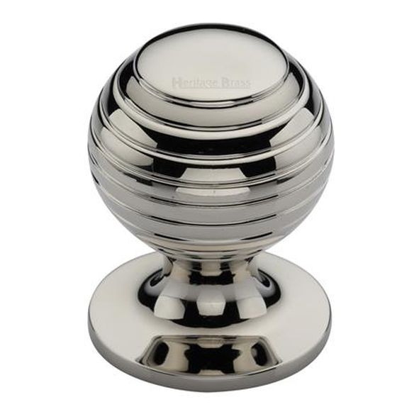 V976 32-PNF  32 x 32 x 43mm  Polished Nickel  Heritage Brass Beehive On Rose Cabinet Knob